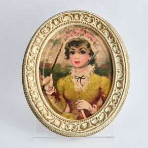 Vintage Gold Ivory Oval Framed Print of Woman Victorian